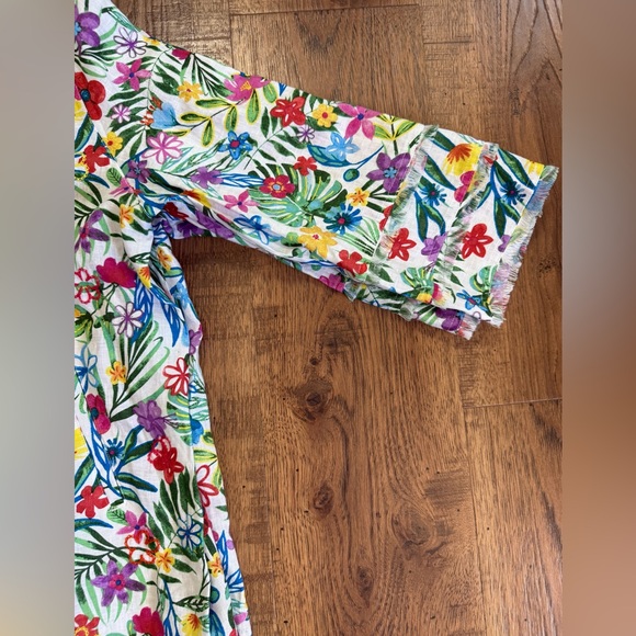 JHON MARK Floral Button Collared Blouse Multicolor 100 % Linen XL Long Sleeve - Picture 10 of 13